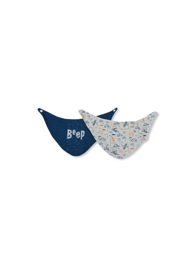 Junior Cotton Bib – Salmon + Off-White with "Beep" Print - Image 1